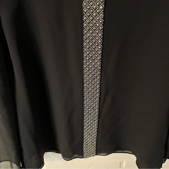 Tory Burch Black Long Sleeve Embellished Studded Silk Top, Women’s Size 2 - Picture 8 of 9